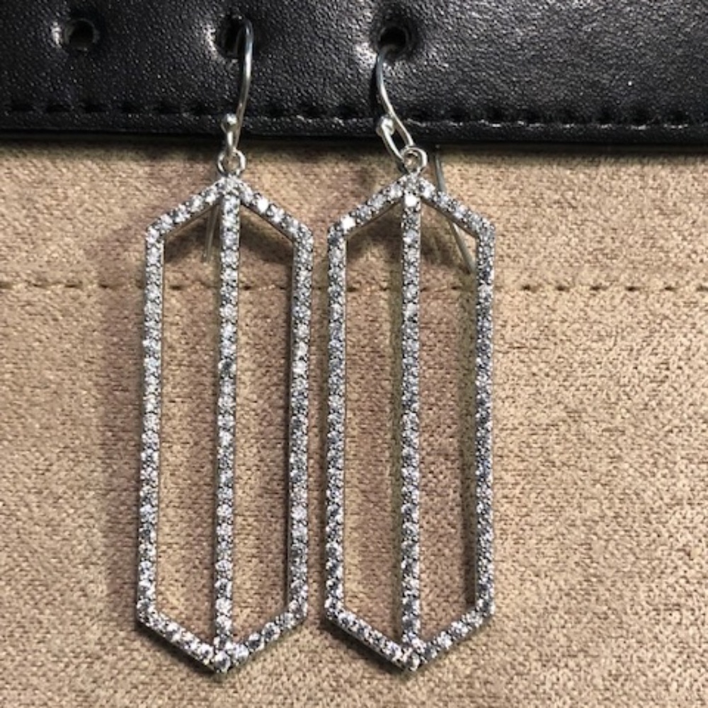 Silver Art Deco Pave Drop Earrings
